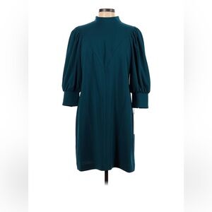 Calvin Klein Teal V-Neck Puff-Sleeve Long Sleeve Dress